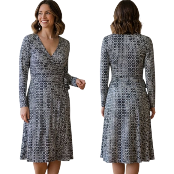 CYNTHIA ROWLEY 🔖NWT! Geometric Print Faux Wrap Dress - Size XL - Picture 1 of 15